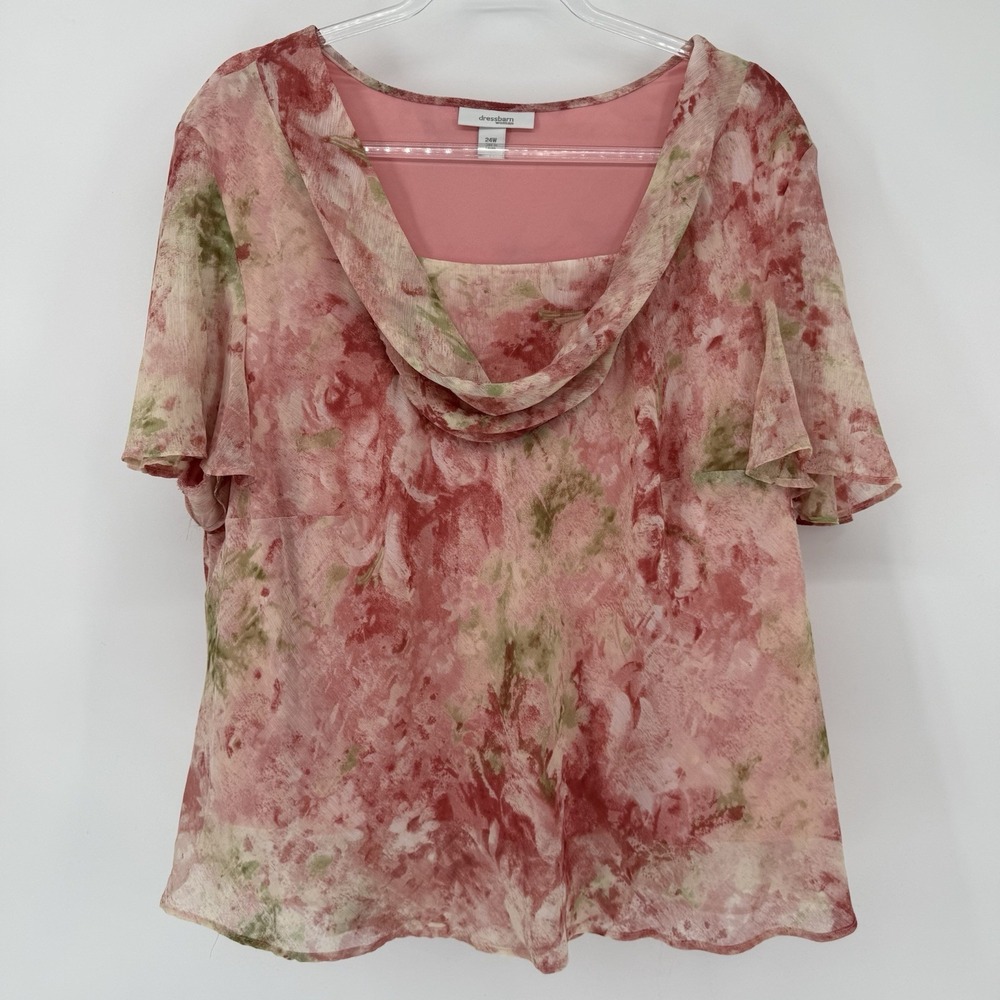 Dressbarn Women 24W Pink  Floral Cowl Neck Blouse Spring Cottagecore Romantic‎